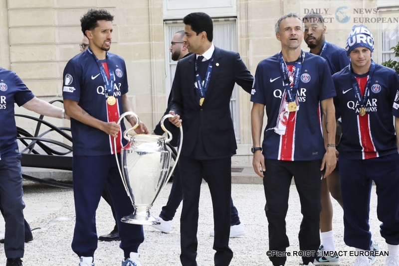 44-PSG-champion-dEurope PSG, European Champions: Emmanuel Macron Welcomes the European Champions at the Élysée Palace
