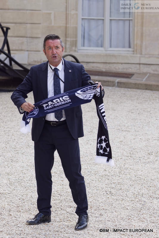 PSG-012 PSG, European Champions: Emmanuel Macron Welcomes the European Champions at the Élysée Palace