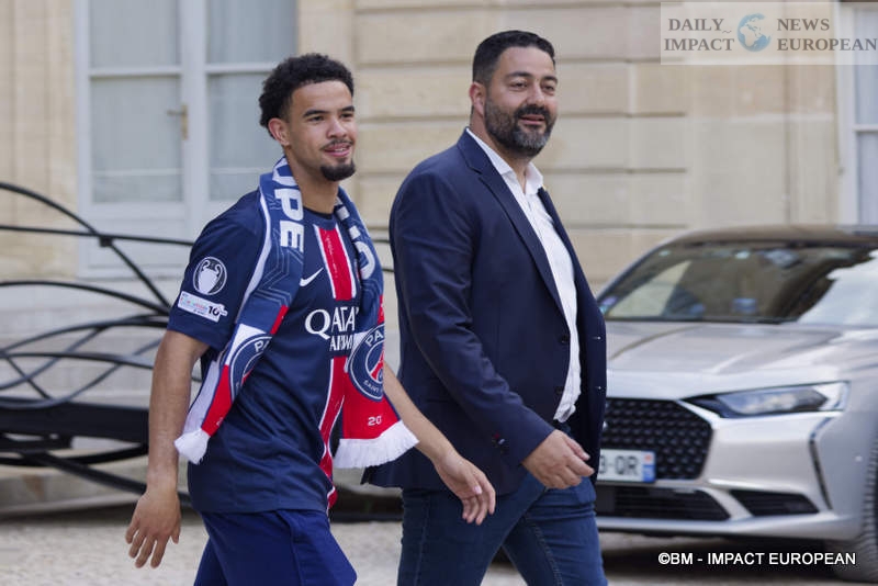 PSG-029 PSG, European Champions: Emmanuel Macron Welcomes the European Champions at the Élysée Palace