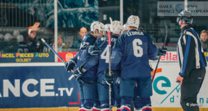 Photo of the France vs Denmark match at the 2025 4 Nations Ice Hockey Tournament