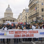 French doctors protesting in Paris against healthcare reforms